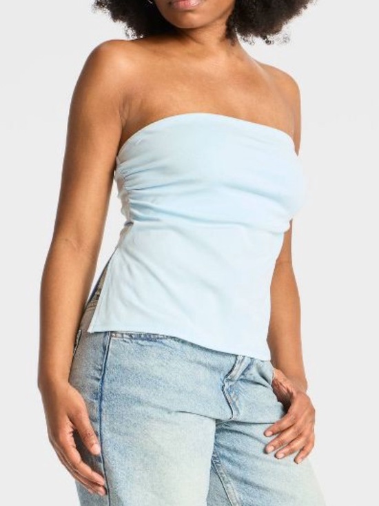wild fable Tops - Strapless Split Hem Light Blue Tube Top
